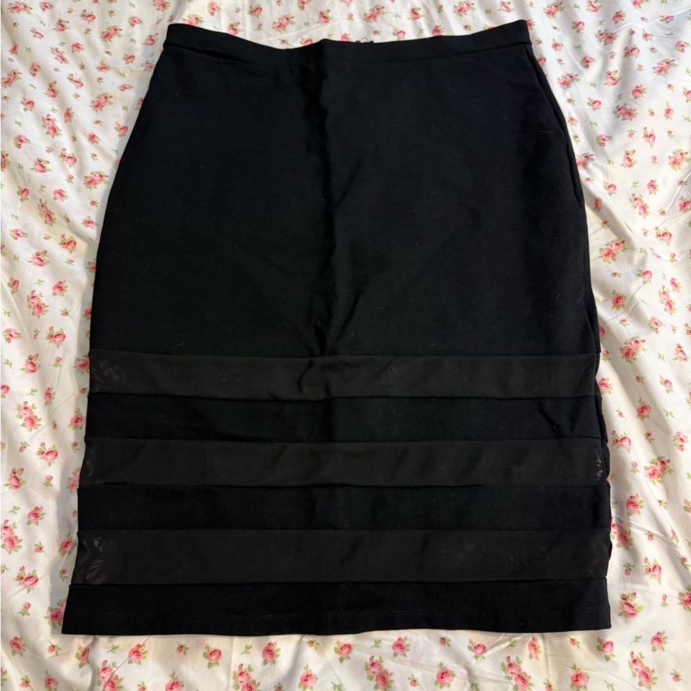 Haute Monde Black Knee-Length Pencil Skirt with Cut Out Details